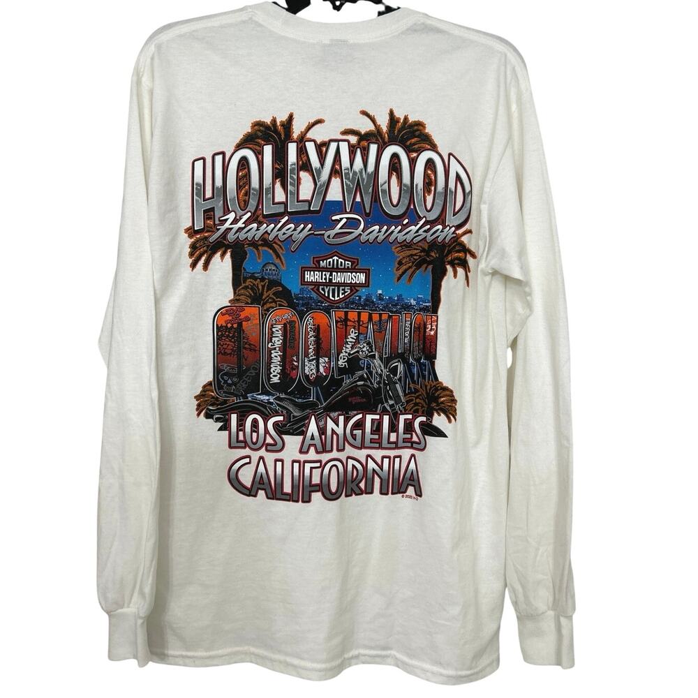 Harley Davidson Hollywood Grafiti White Cotton Long Sleeve T Shirt New Med